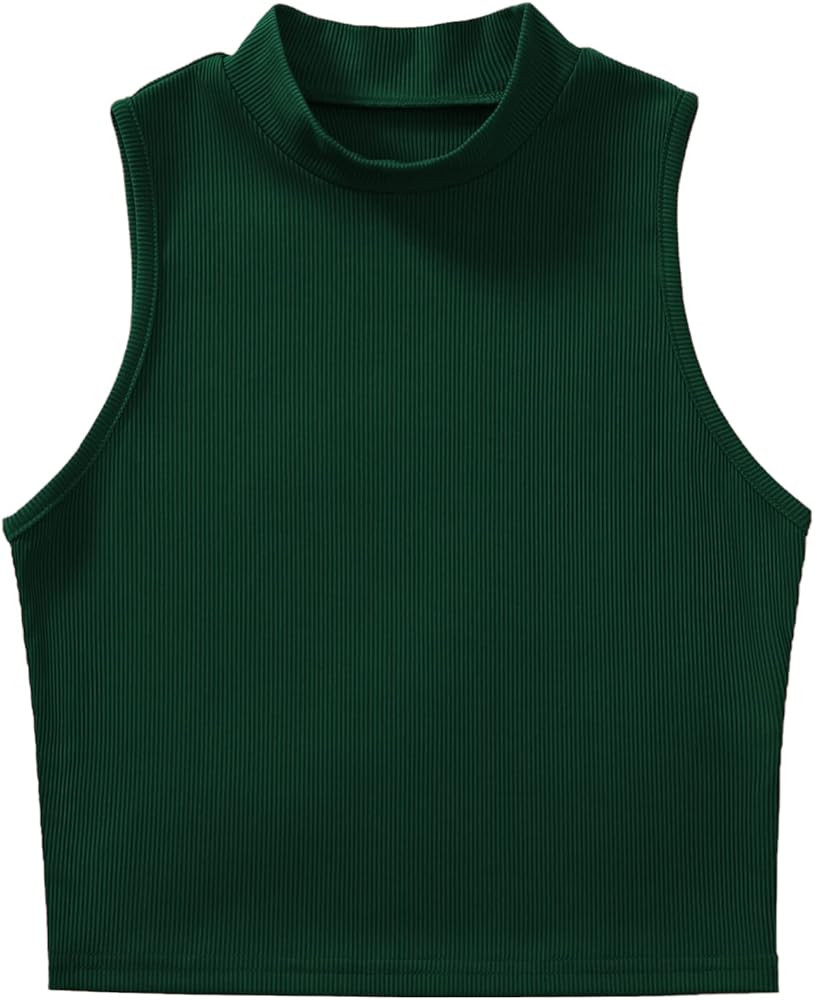 Verdusa Women's Basic Sleeveless Mock Neck Rib Knit Tank Crop Top | Amazon (US)