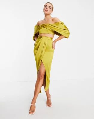 ASOS EDITION satin drape top and skirt co-ord in mustard | ASOS | ASOS (Global)