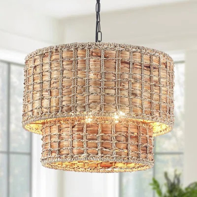 Generies 2-Tier Bohemian Farmhouse Chandelier With Woven Rattan Lampshade – 5-Light Coastal Pendant Fixture For Kitchen Island, Entryway, Or Foyer | Wayfair North America