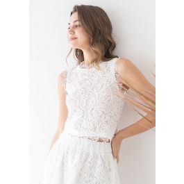 Diva Full Lace Crop Top in White for Bridal Showers & Beach Getaways | Chicwish