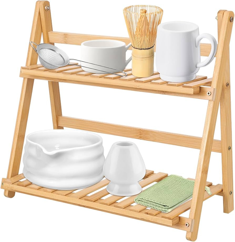 Matcha Station - 2 Tier Wooden Matcha Whisk Set Organizer Stand Shelf for Countertop, Bamboo Matc... | Amazon (US)