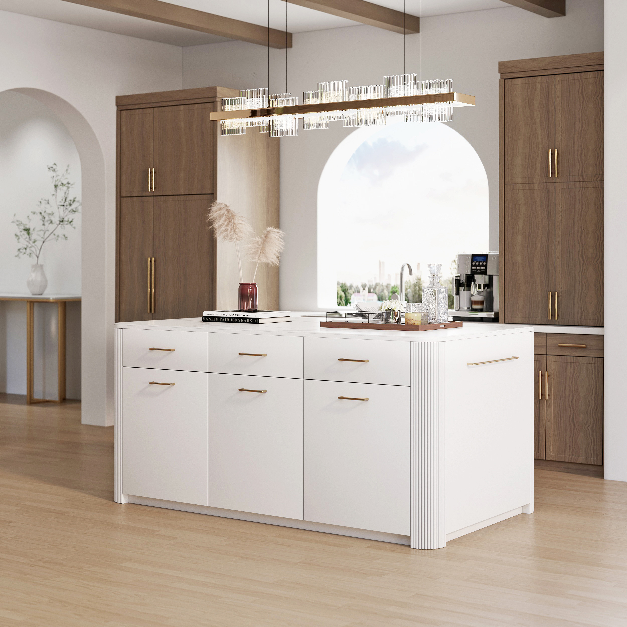 70.9"" Modern Sintered Stone Kitchen Island with Adjustable Storage & Towel Rack | Homary