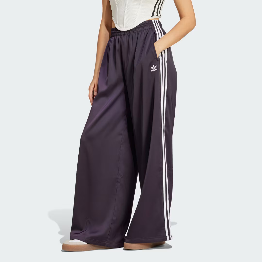adidas Adicolor Satin Wide Leg Track Pants Aurora Black 10 Womens | adidas (US)