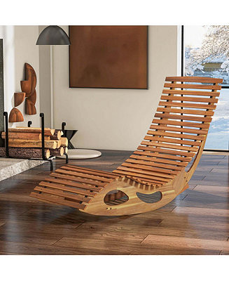 Outdoor Chaise Lounge with High Back Slatted Seat Stopper Outside Wood Rocker | Macy's