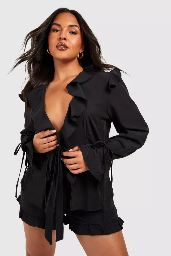 Plus Ruffle Tie Front Blouse | boohoo (US & Canada)