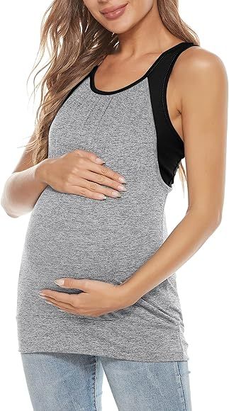 Molliya Maternity Tank Tops Racerback Workout Yoga Nursing Top Shirt Pregnancy Clothes | Amazon (US)