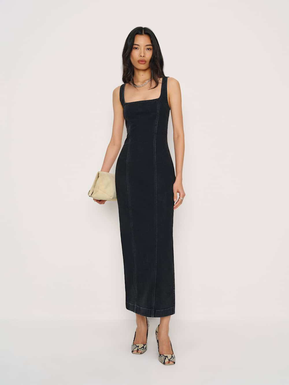 Gladys Super Stretch Denim Midi Dress | Reformation (Global)