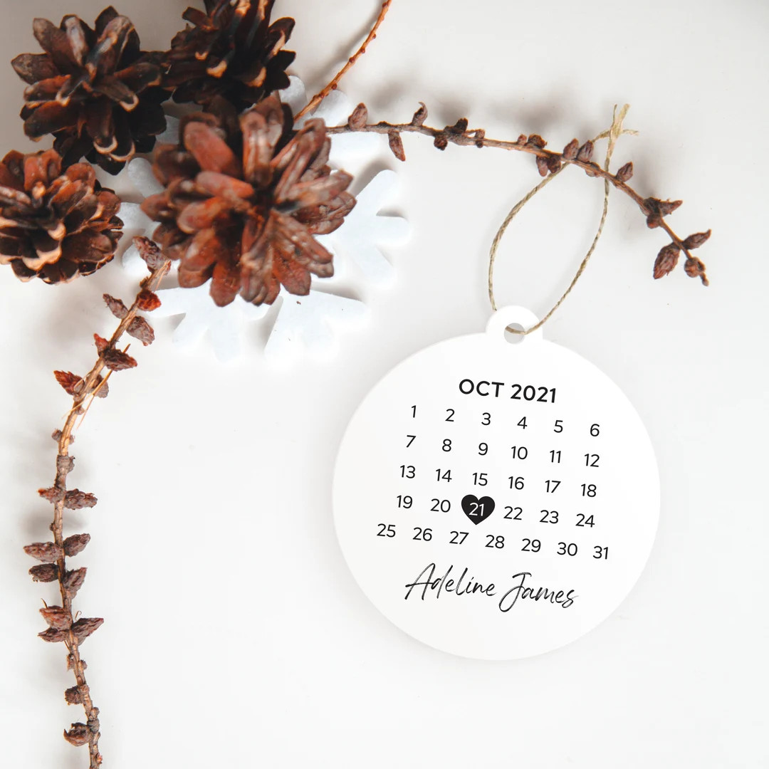 Baby's First Christmas Ornament | Personalized | White Acrylic | Circle Shaped Ornament | Minimal... | Etsy (US)