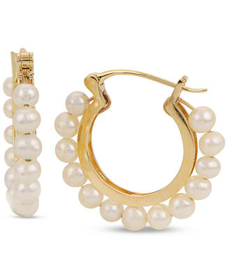 Cultured Freshwater Pearl (3-1/2-4mm) Hoop Earrings in 14k Gold-Plated Sterling Silver | Macy's