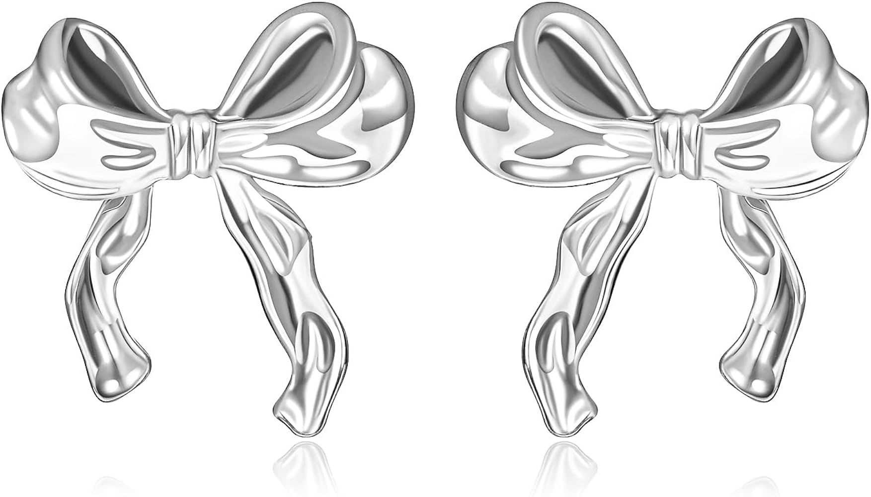 Gold Silver Bow Earrings for Women Cute Ribbon Earrings Silver Bow Stud Earring Bow Knot Earrings... | Amazon (CA)