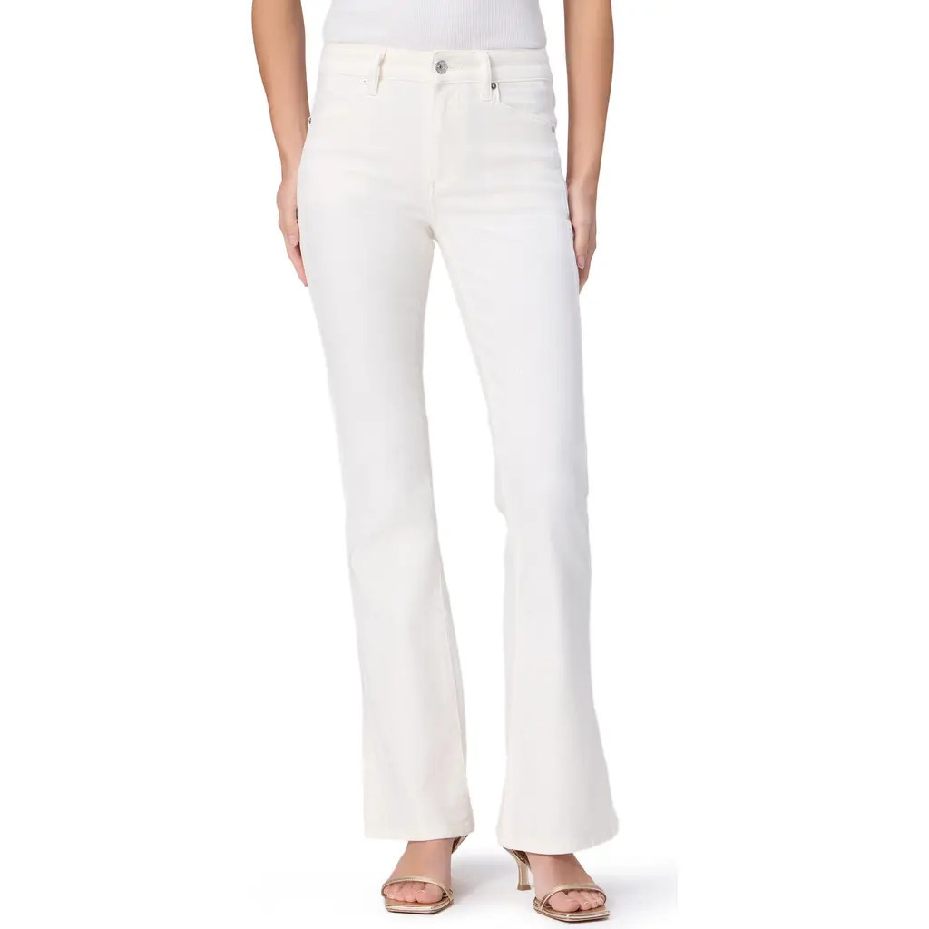PAIGE Laurel Canyon Side Slit High Waist Bootcut Jeans in Tonal Ecru at Nordstrom, Size 24 | Nordstrom