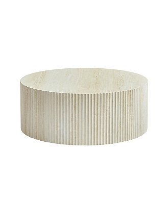 Faux travertine Round Coffee Table with Eye-Catching Relief Design, Travertine | Macy's