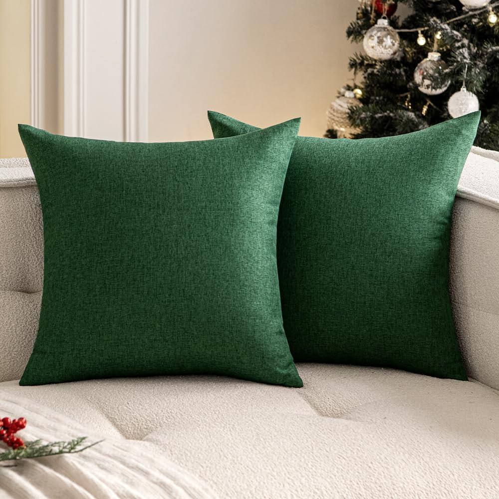Woaboy Set of 2 Green Outdoor Throw Pillow Covers Christmas Decorative Farmhouse Linen Pillowcase... | Amazon (US)