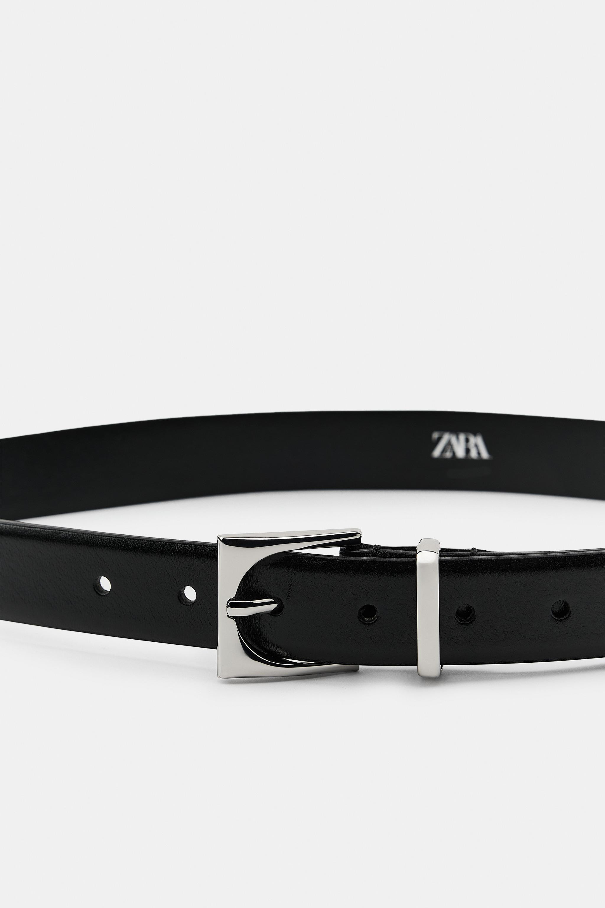 100% LEATHER BELT WITH GEOMETRIC BUCKLE | Zara US