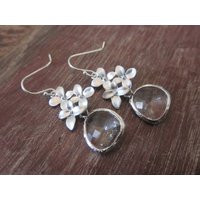 Silver Clear Earrings - Glass Flower Bridal Bridesmaid Wedding | Etsy (US)