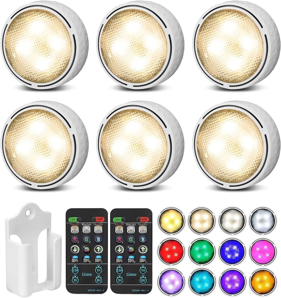 LED Puck Lights with Remote Control, Battery Operated Wireless Closet Lights, Under Cabinet Light... | Amazon (US)