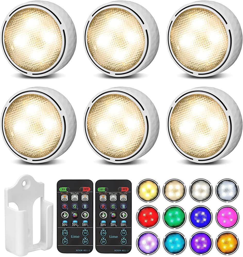 LED Puck Lights with Remote Control, Battery Operated Wireless Closet Lights, Under Cabinet Light... | Amazon (US)