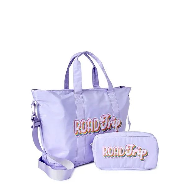 No Boundaries Women's Road Trip Tote and Pouch Set, 2-Piece Lavender - Walmart.com | Walmart (US)