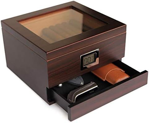 Glass Top Handcrafted Cedar Humidor with Front Digital Hygrometer, Humidifier Gel, and Accessory ... | Amazon (US)