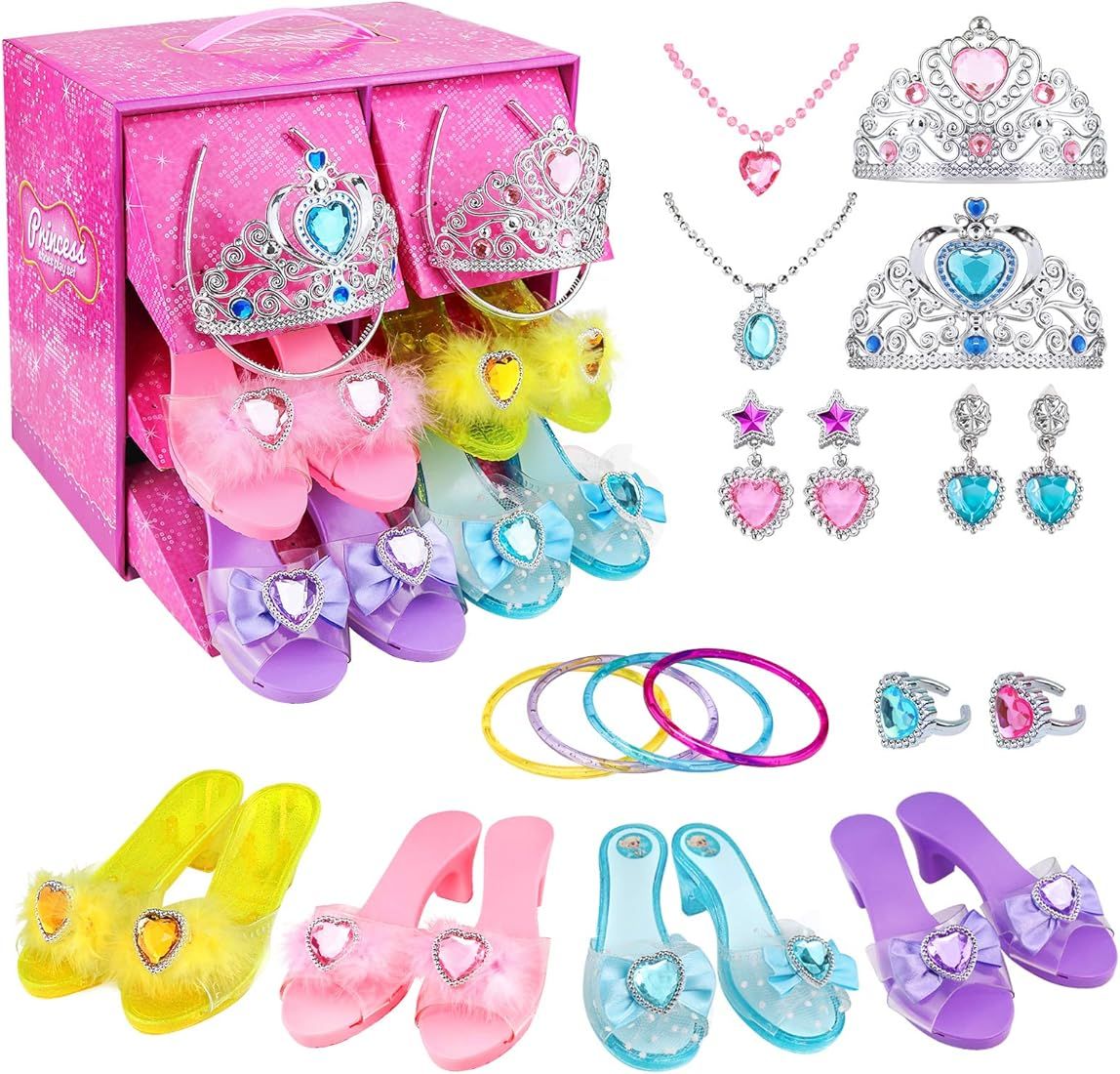 Teuevayl Girls Princess Dress Up Shoes and Jewelry Boutique, Princess Role Play Shoes Collection Set | Amazon (US)