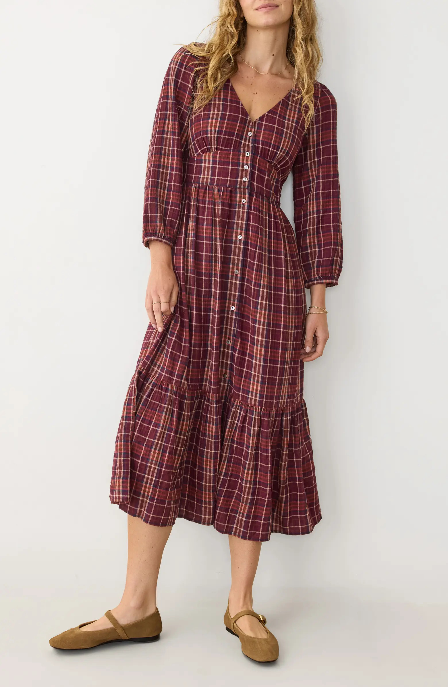 Maeve Plaid Tiered Midi Shirtdress | Nordstrom