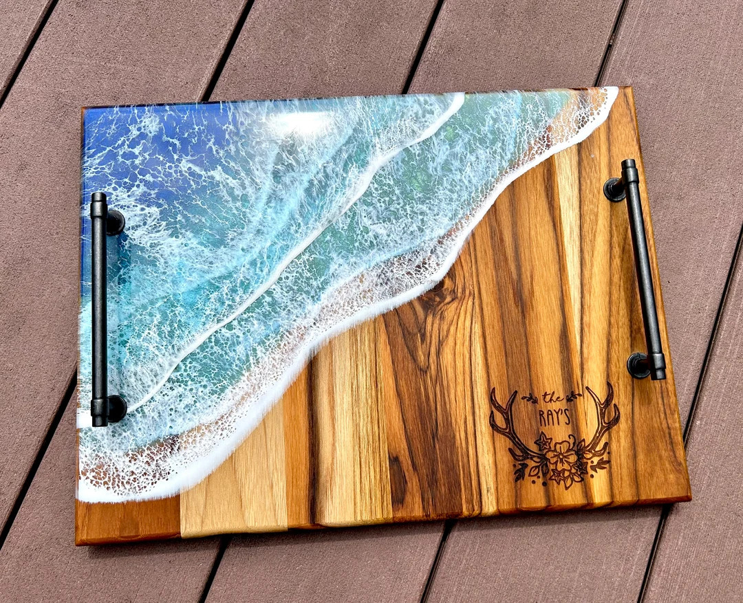 Personalized Ocean Resin Wood Charcuterie Board With Handles - Etsy | Etsy (US)