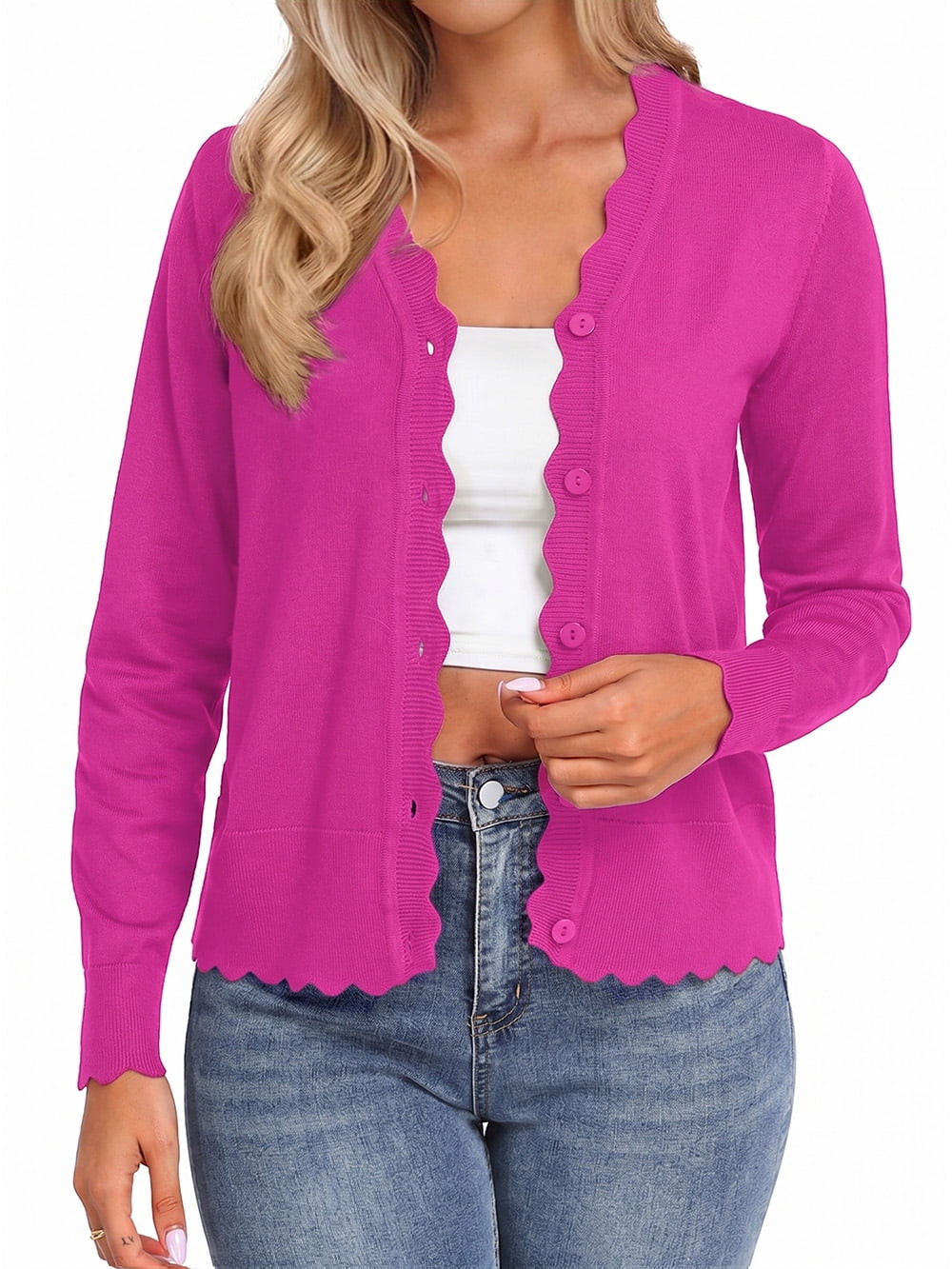 JWD Womens Open Front Cardigan Lightweight Sweater Button Down Long Sleeve Casual Knit Tops Shrug... | Walmart (US)