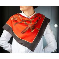 Vintage Equestrian Scarf 90S Royal Horseman Print, Red & Brown | Etsy (US)