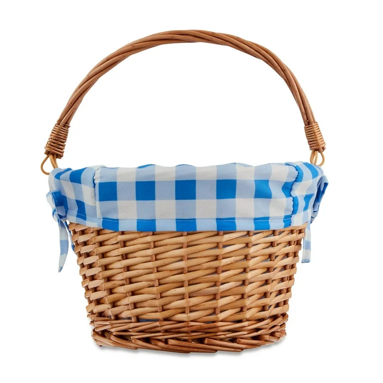 Easter Round Willow Basket with Blue and White Gingham Fabric Liner, by Way To Celebrate - Walmar... | Walmart (US)