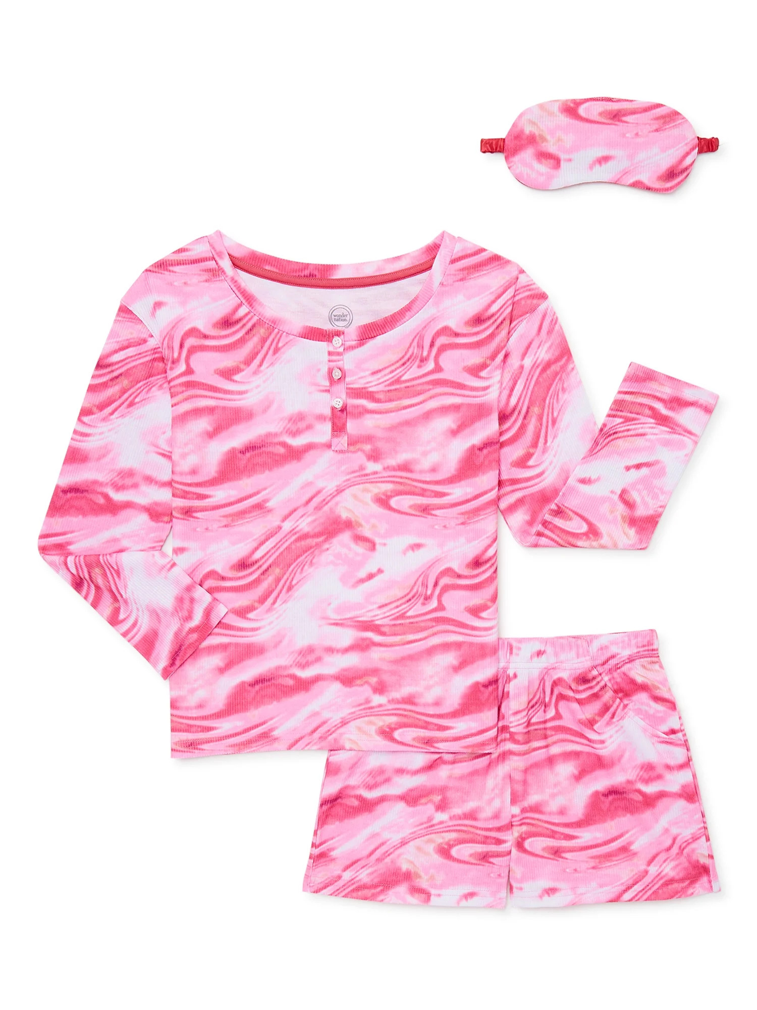Wonder Nation Girls Top and Shorts Pajama Set with Eye Mask, 3-Piece, Sizes 4-18 & Plus | Walmart (US)