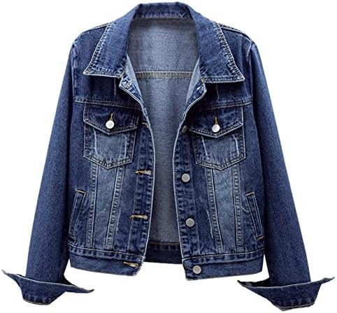 Ladyful Women's Bride Casual Jean Jacket Distressed Ripped Denim Jacket Coat with Pockets, Deep B... | Amazon (CA)