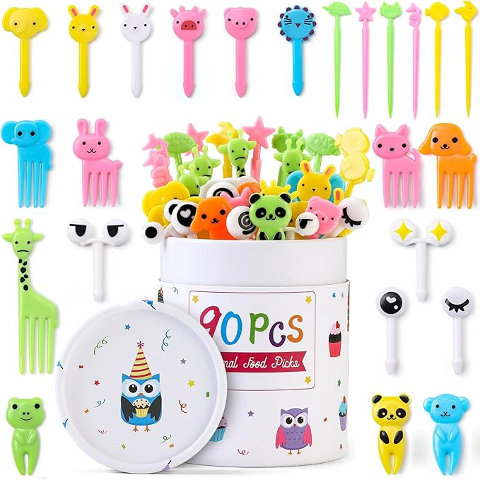 90 Pcs Food Picks for Kids with Cute Storage Box, Cartoon Animals Kids Fruit Toothpicks, Lunch Ac... | Amazon (US)