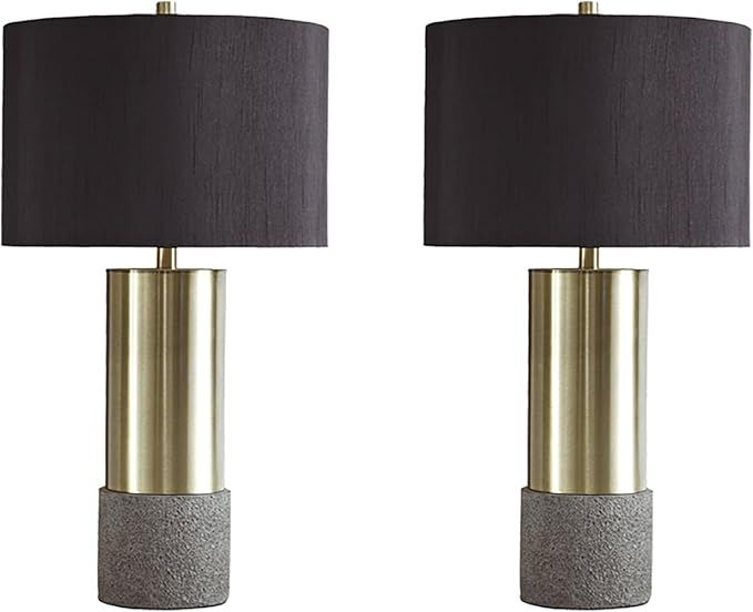 Signature Design by Ashley Jacek Modern Contemporary Table Lamp, Set of 2, Gray & Brass Finish | Amazon (US)