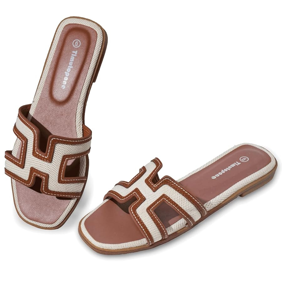 H Flat Sandals for Women Dressy Lightweight Comfortable Slide Sandal Fashion 2025 Summer Trendy C... | Amazon (US)
