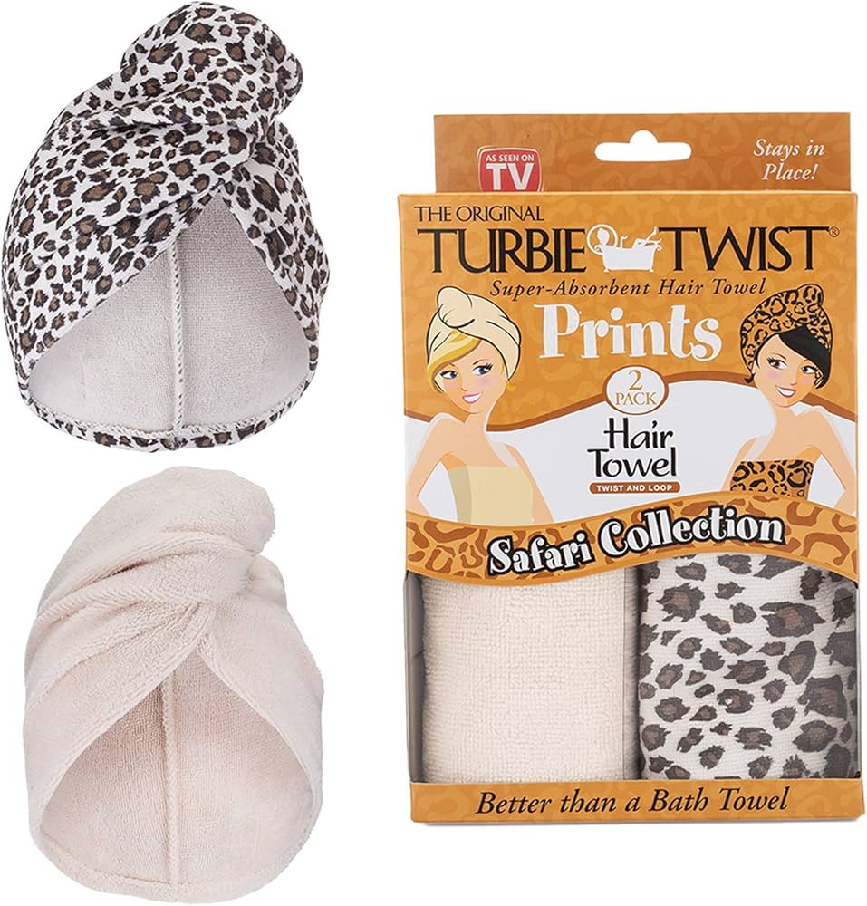 Turbie Twist Microfiber Hair Towel Animal Print 2 Pack (Tan-Leopard) | Amazon (US)