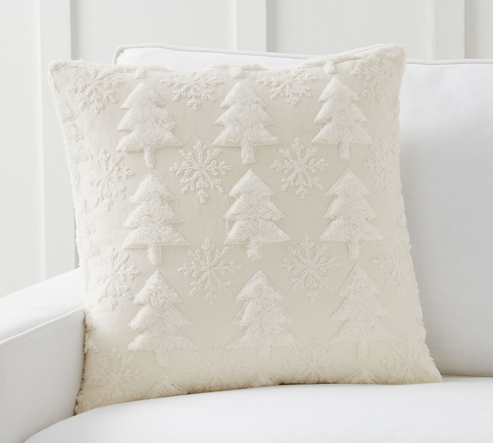 Sherpa Tree & Snowflake Pillow Cover | Pottery Barn (US)