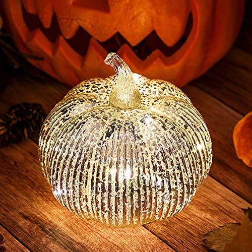 Hvfun Mercury Glass Light up Pumpkin with Timer- Fall Decoration for Home-Halloween Pumpkin Decor... | Amazon (US)
