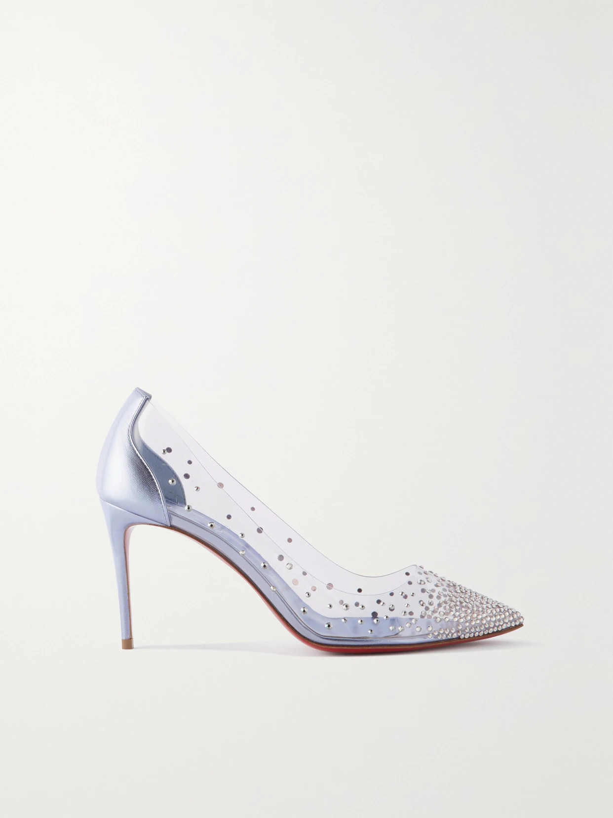 Christian Louboutin - Degrastrass 85 Crystal-embellished Pvc And Metallic Leather Pumps - Silver | NET-A-PORTER (UK & EU)