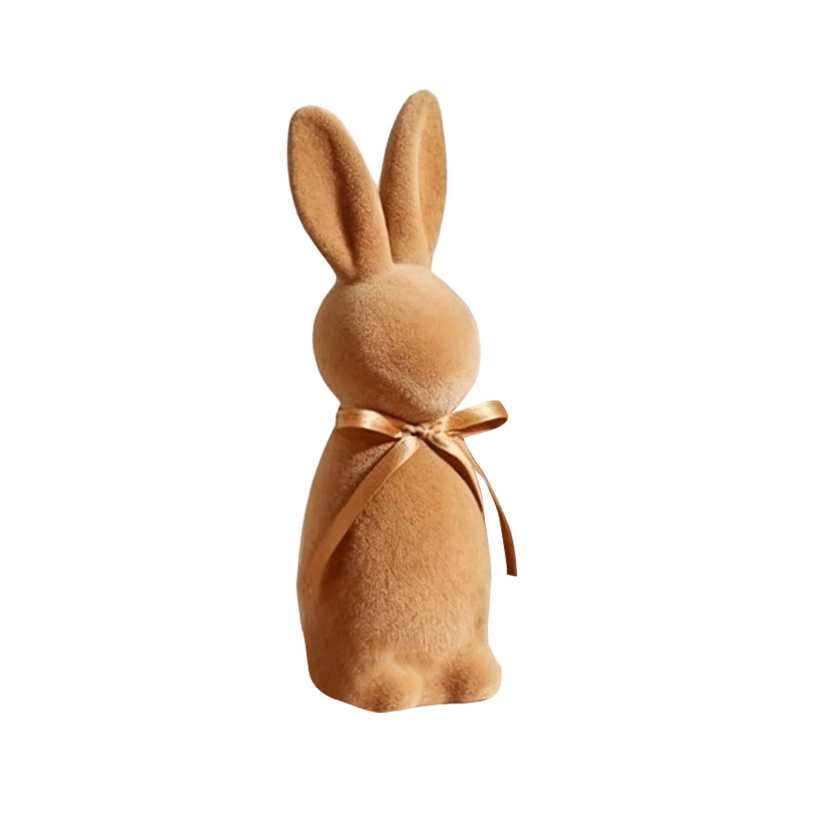 Flocked Bunny Figurine with Gold Satin Bow, Soft Velvety Rabbit Statue Spring Tables Decoration C... | Walmart (US)