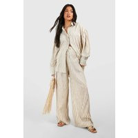 boohoo Women's Maternity Linen Look Stripe Straight Leg Trouser in Stone | Size: 16 | Boohoo.com (UK & IE)