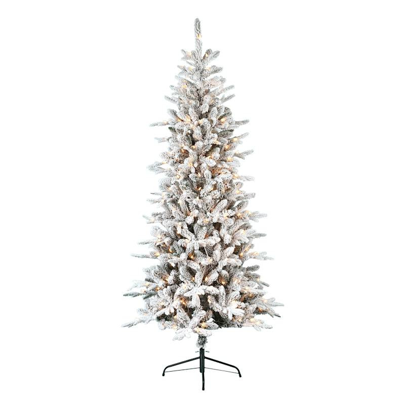 (B31) Pre-Lit Flocked Rockefeller Spruce Christmas Tree, 7' | At Home
