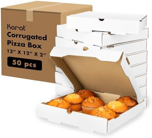 Karat Pizza Boxes 12" x 12" x 2" [50 Pack] White Corrugated Boxes | Ventilated, Grease-Resistant,... | Amazon (US)