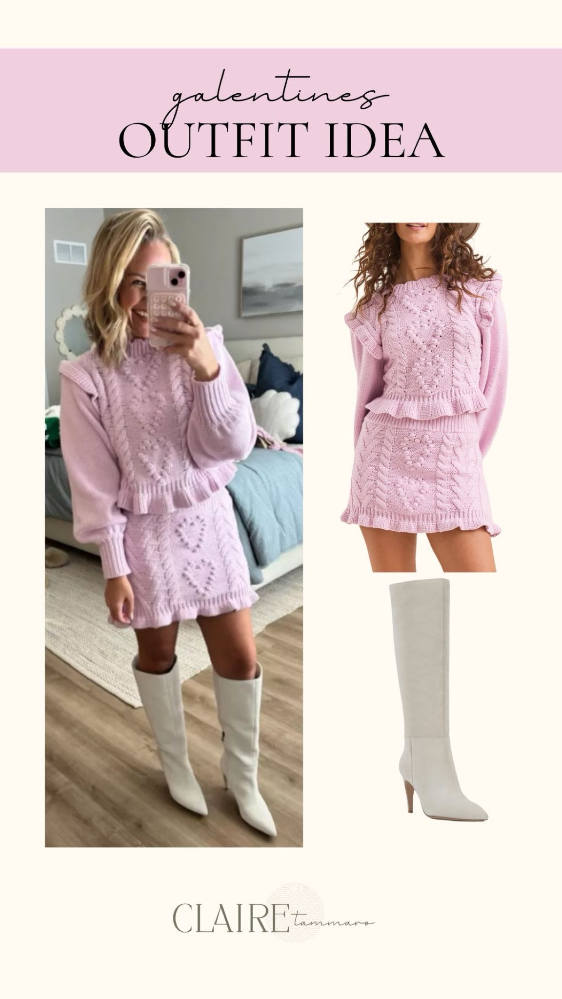 the CUTEST valentines day look 💖✨ sweater & skirt are sold separately, but loved them paired together. 

valentines day outfit idea, white boots, pink sweater, pink skirt, valentines day sweater, curling iron, makeup, dior makeup, sephora, valentines,  seamless underwear, petite fashion, type b mom, Claire Tammaro 

#LTKStyleTip #LTKFindsUnder100 #LTKFindsUnder50