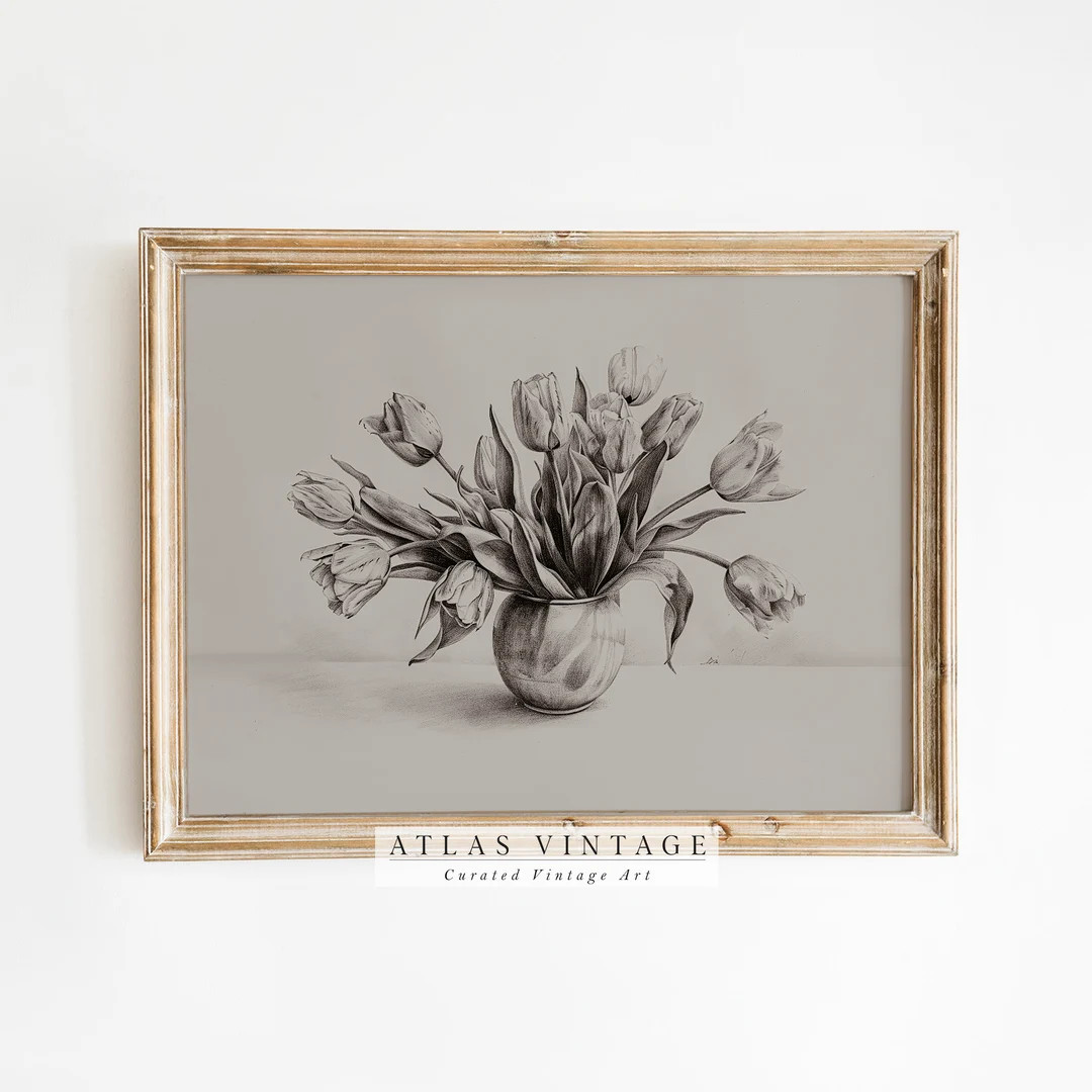 Spring Tulip Flowers Print, Vintage Floral Sketch Drawing, Neutral Beige Botanical Summer Decor, ... | Etsy (US)