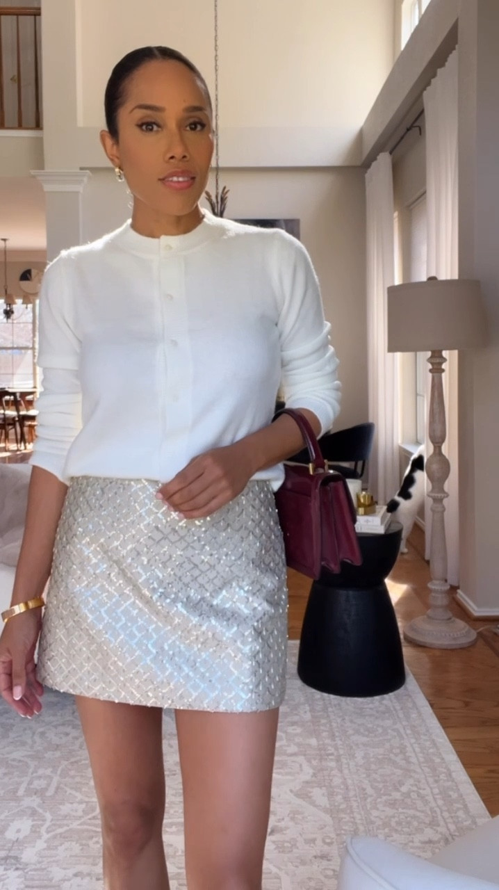 Holiday Mini Sparkle ✨ 
#holidayminiskirt #miniskirt #sequinmini #holidayoutfit #cardigansweater #wintertrends #winterwhites #miniskirtoutfit #hm 

#LTKOver40 #LTKParties #LTKFindsUnder50