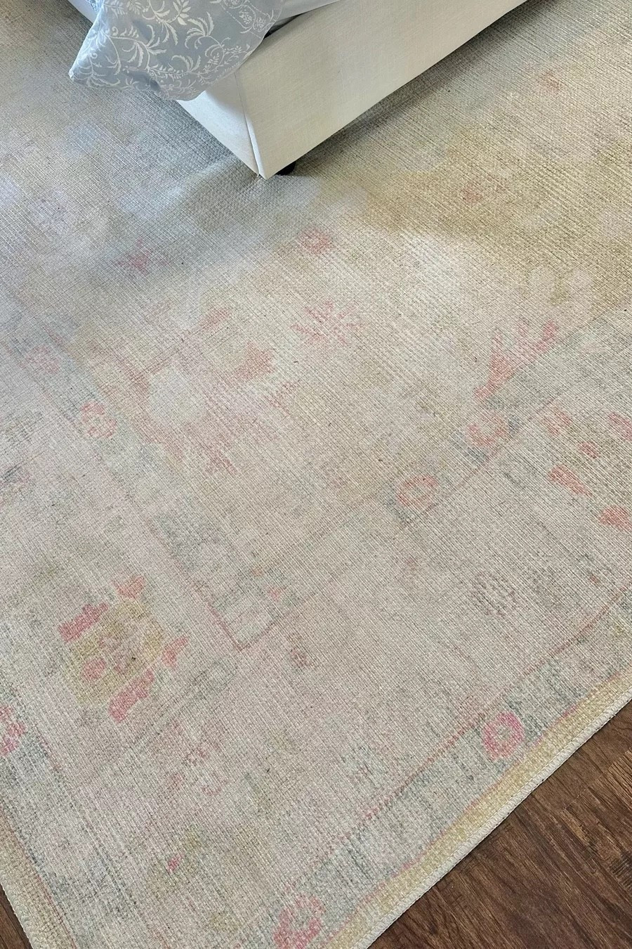 This beautiful pastel rug was one of my favorites from our Florida home! The pink undertone was perfect with our blue bedding. Classic home decor, primary bedroom rug, area rug, oushak rug, pastel rug inspiration

#LTKHome