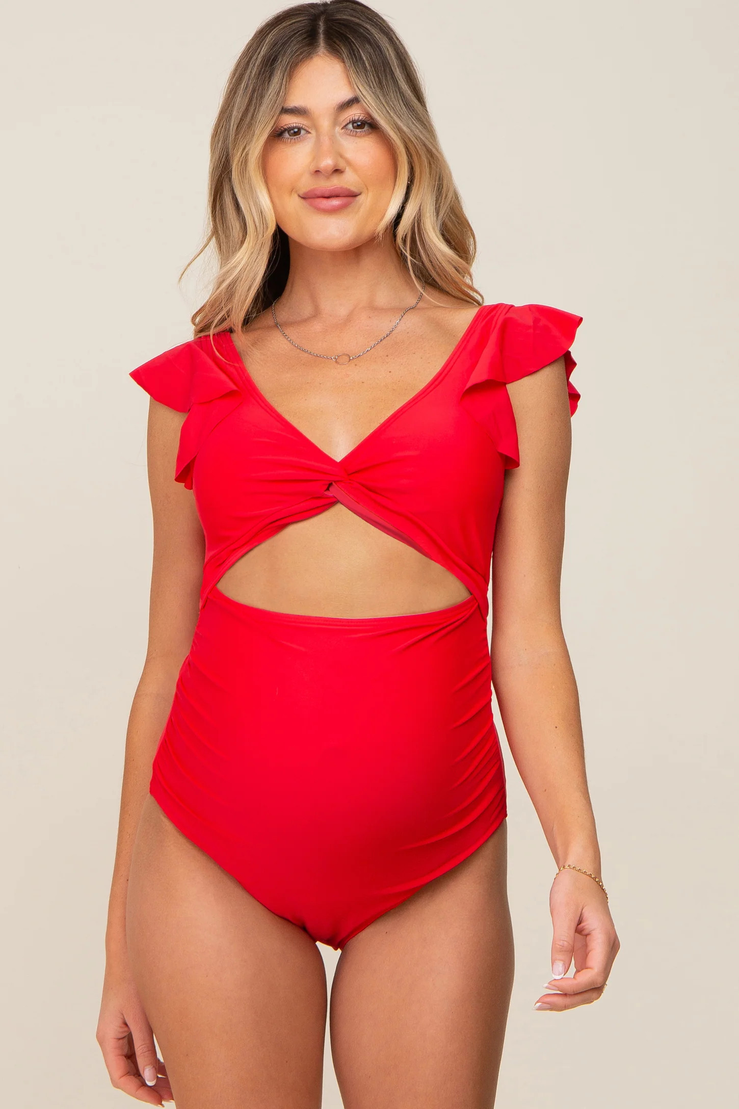 Red Cutout Flutter One Piece Maternity Swimsuit | PinkBlush Maternity