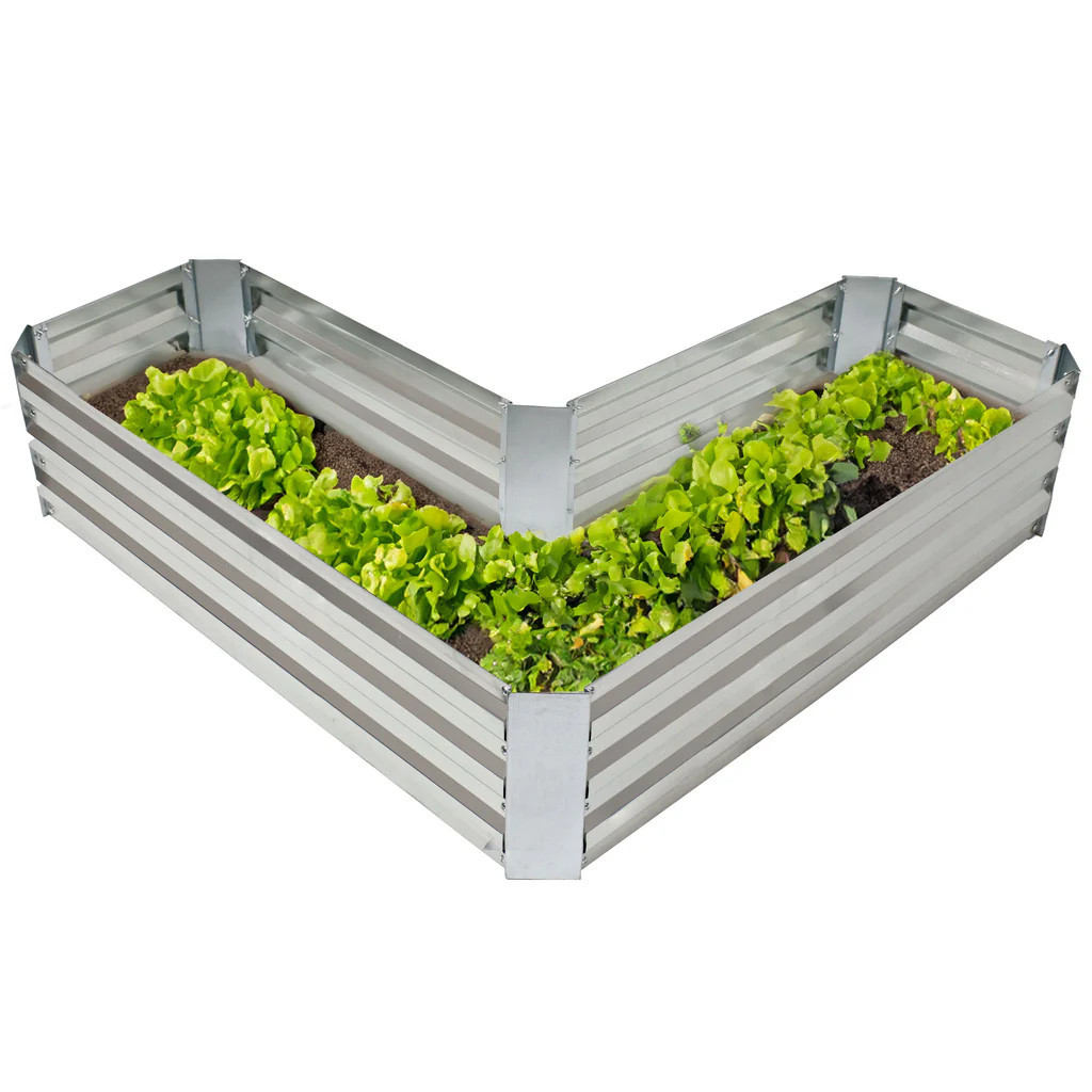 Sunnydaze Galvanized Steel L-Shaped Raised Garden Bed | Sunnydaze Decor