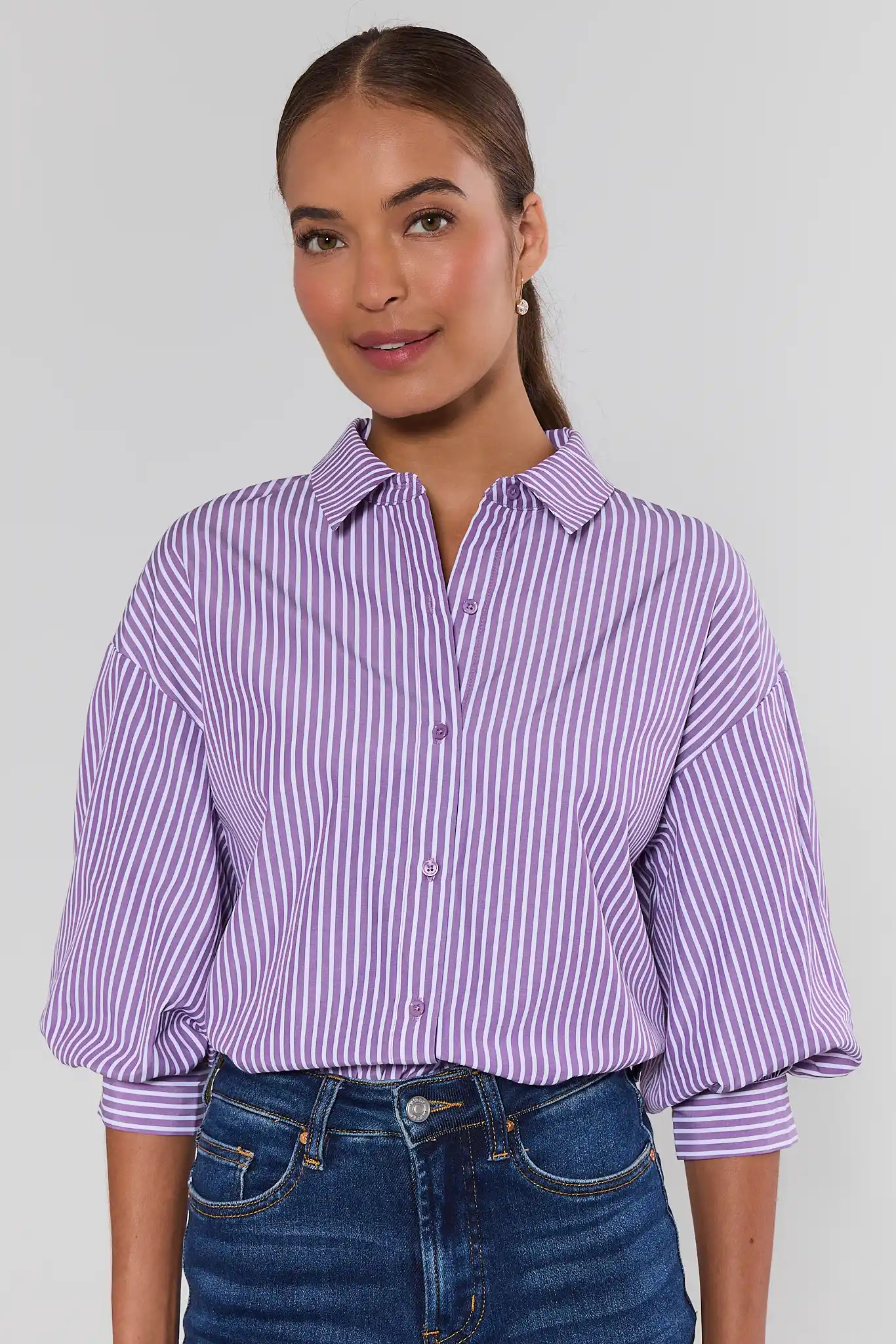 Purple Striped Button Up Top | Avara