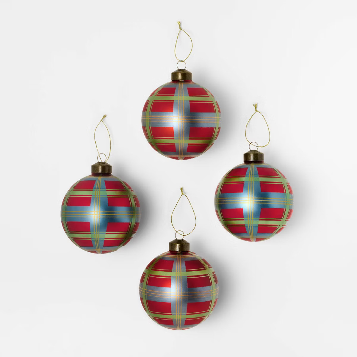 Set of 4 Plaid Glass Ornaments - Threshold™ designed with Studio McGee | Target
